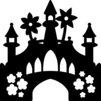 Enchanted Castle Silhouette with Flowers and Turrets for Creative Design vector