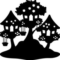 Enchanted Treehouse Silhouette with Floral Decor for Art and Crafts vector