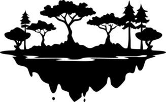 Enchanting Floating Island Silhouette with Trees Illustrative for Design vector