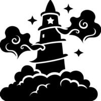 Enchanting Lighthouse Silhouette with Mystical Clouds and Stars Art vector
