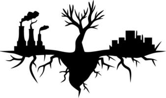Environmental Contrast with Tree Factory and City Silhouettes for Illustration vector