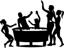 Family Gathering Silhouette Fun in Hot Tub for Brochure or Coloring Book vector