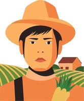 Farmer Holding Carrot in Field Illustration for Agriculture and Rural Lifestyle Applications vector