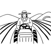 Farmer Driving Tractor in Fields Illustration for Agricultural Themes vector