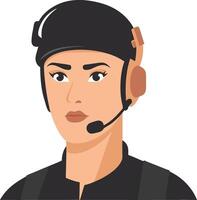 Female Pilot Headset Portrait Art for Communication and Aviation Graphics vector