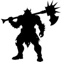 Fierce Warrior Silhouette with Battle Axe for Tattoos and Graphic Design vector