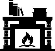 Fireplace Shelf with Books and Fire Symbol Artwork vector