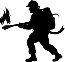 Firefighter Silhouette with Flamethrower for Emergency Services Art and Design vector