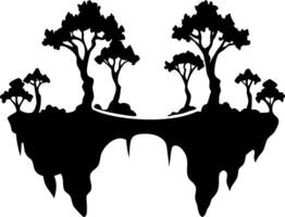 Floating Island with Silhouette Trees Fantasy for Tattoos and Coloring Projects vector