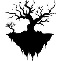 Floating Island with Spooky Tree Silhouette for Halloween Tattoos and Art Projects vector