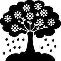 Floral Tree Silhouette with Raindrops Art for Nature Design Projects vector