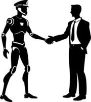 Futuristic Robot and Businessman Handshake Illustrating Human Machine Collaboration vector