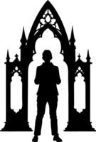 Gothic Archway Silhouette with Standing Man Design vector