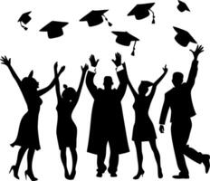 Graduates Celebrating Silhouette with Caps in Air for Education and Event Use vector