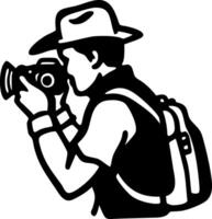 grapher Silhouette with Camera and Backpack for Adventure and Travel Themes vector