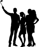 Group Silhouette Taking Selfie with Selfie Stick for Social Media and Design Use vector