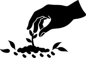 Hand Planting Seed in Soil Silhouette Symbolizing Growth and Nature for Design Projects vector