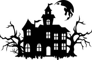 Haunted House Silhouette with Spooky Trees and Moon for Halloween Decorations vector