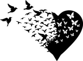 Heart Made of Birds and Butterflies Art Symbolizing Freedom and Transformation vector