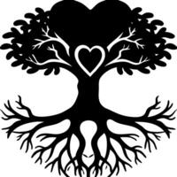 Heart Shaped Tree of Life Silhouette with Roots and Branches for Tattoos and Designs vector