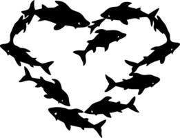 Heart Shaped Sharks Silhouette for Creative Design and Decoration vector