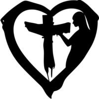 Heart Silhouette with Cross and Woman Symbolizing Faith and Devotion Art vector