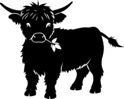 Highland Cow Silhouette Eating Leaf Illustration for Design Projects vector