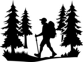 Hiking Adventure Silhouette in Forest Illustration for Nature Projects vector
