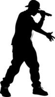 Hip Hop Rapper Silhouette Singing with Microphone Performance Art vector