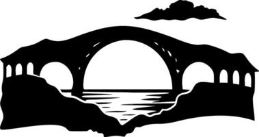 Historic Stone Bridge Silhouette over Water with Arch and Cloud Design vector