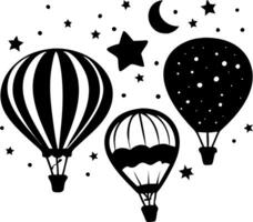 Hot Air Balloons Floating Among Stars and Moon Design vector