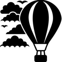 Hot Air Balloon Silhouette with Clouds and Birds for Illustrations and Designs vector