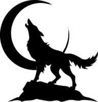 Howling Wolf Silhouette Against Crescent Moon for Tattoos and Posters vector