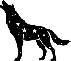 Howling Wolf Silhouette with Starry Night Sky Elements Art vector