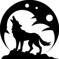 Howling Wolf Silhouette with Mystical Moon Design for Tattoo and Art Projects vector