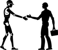 Human Robot Collaboration Handshake Silhouette for Technology and Business Concepts vector
