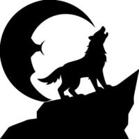 Howling Wolf Silhouette Against Crescent Moon for Tattoo Design and Nature Illustrations vector