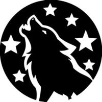Howling Wolf Silhouette with Stars in Circular Design for Tattoos and Artwork vector