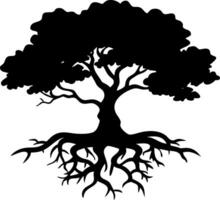 Intricate Silhouette of Tree with Roots for Nature Art and Design Projects vector