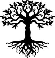 Intricate Tree Silhouette with Branches and Roots Design for Tattoos and Decoration vector
