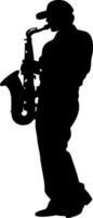 Jazz Musician Playing Saxophone Silhouette for Creative Art and Design Projects vector