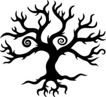 Intricate Twisted Tree Silhouette Design for Tattoos and Art Projects vector