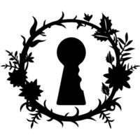 Keyhole Silhouette with Floral Wreath Design for Art and Crafts vector