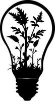 Light Bulb Silhouette with Growing Plants for Eco Energy and Nature Design Inspiration vector
