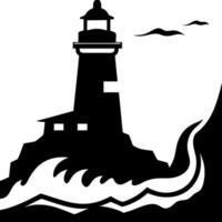 Lighthouse Beacon Silhouette with Waves and Birds Art for Nautical Themes vector