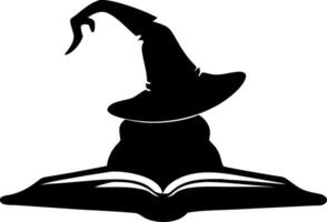 Magical Wizard Hat and Open Book Silhouette for Fantasy Design Projects vector