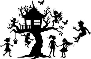 Magical Fairyland Treehouse with Children Playing Illustration vector