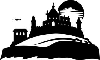 Majestic Castle Silhouette with Moon and Bird Elegant Design vector