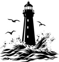 Majestic Lighthouse Illustration with Seagulls and Ocean Waves for Nautical Decor vector