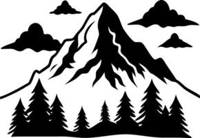 Majestic Mountain Silhouette with Evergreen Trees and Clouds Art vector
